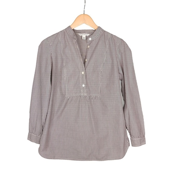 Banana Republic brown white stripe tunic blouse top long sleeve buttons XS - Picture 1 of 16
